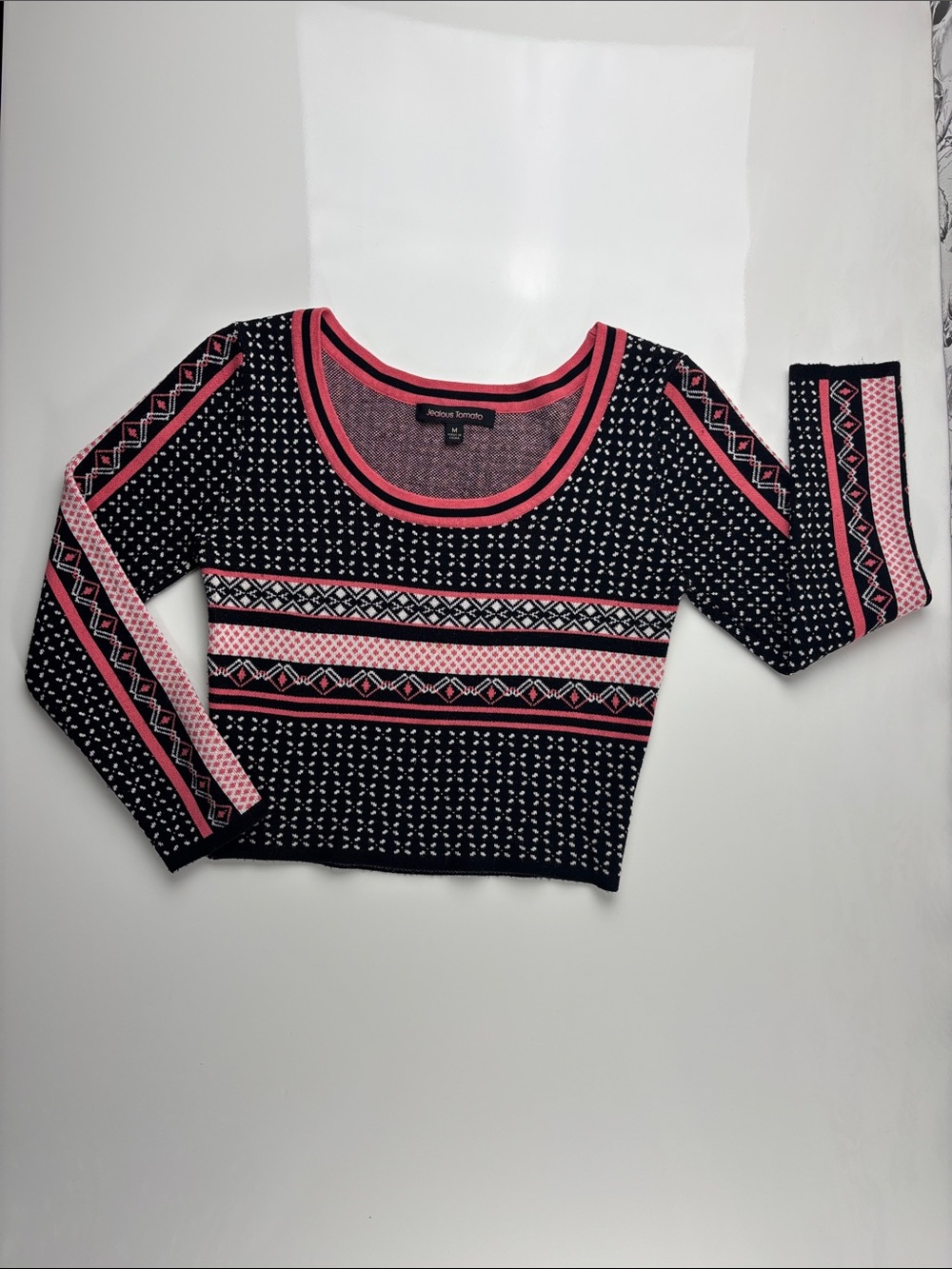 Jealous Tomato ski- inspired crop top with 3/4 sleeves